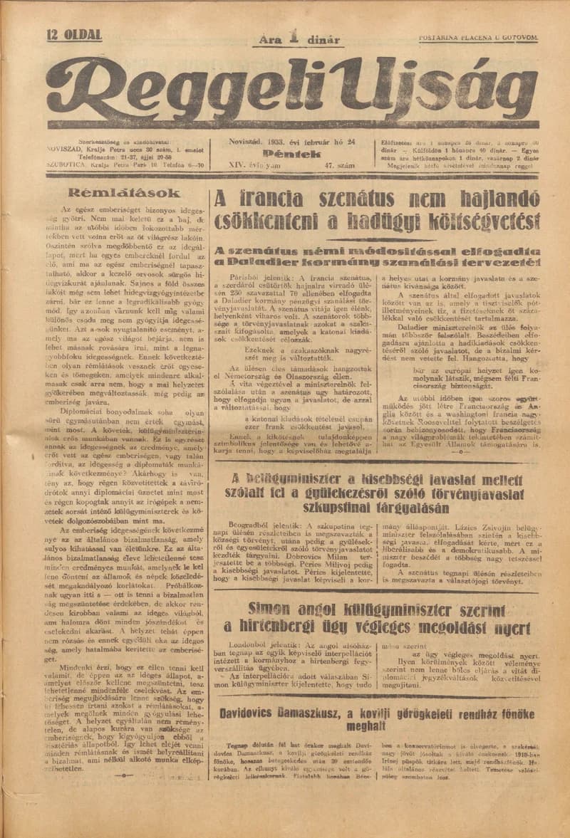 Reggeli Újság, 14. évf. 1933. február 24. 47. sz.