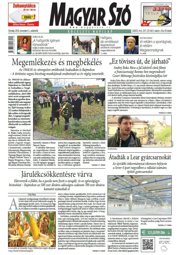 Magyar Szó, 73. évf. 2016. november 3. 257. sz. 1–20. oldal
