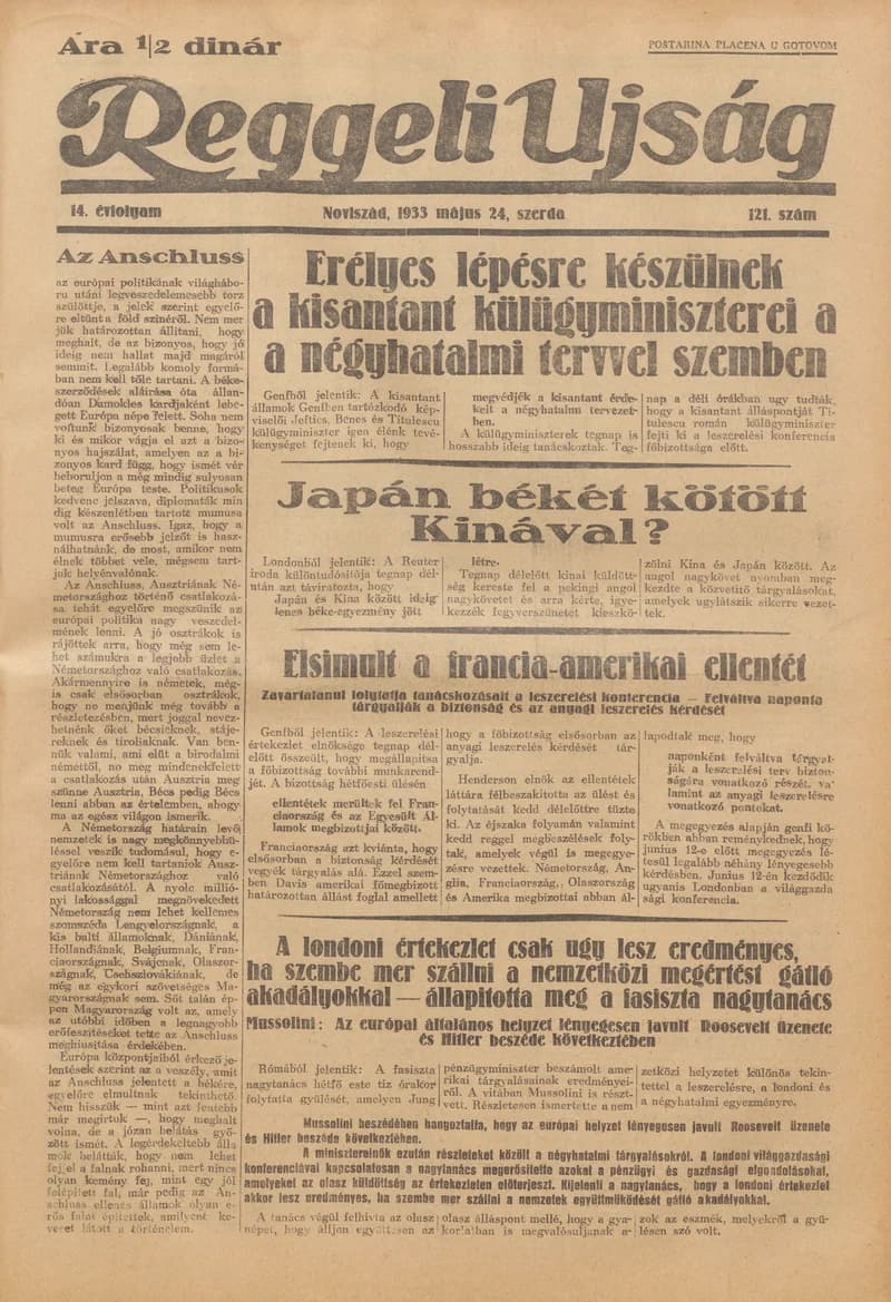 Reggeli Újság, 14. évf. 1933. május 24. 121. sz.