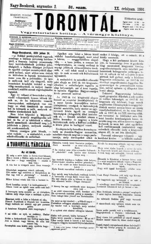 Torontál, 20. évf. 1891. augusztus 2. 31. sz.