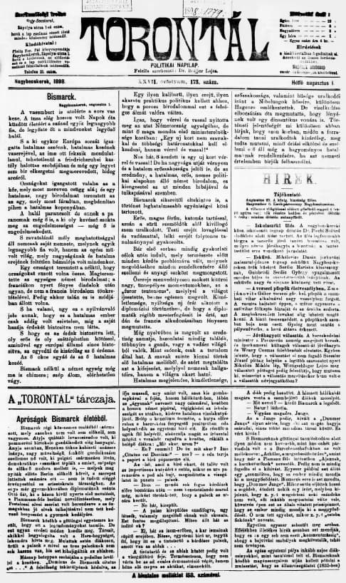 Torontál, 27. évf. 1898. augusztus 1. 173. sz.