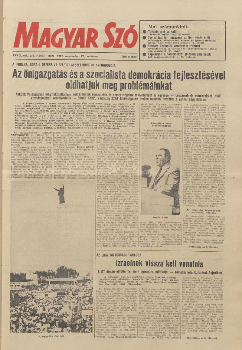 Magyar Szó, 39. évf. 1982. szeptember 19. 258. sz. 1–28. oldal