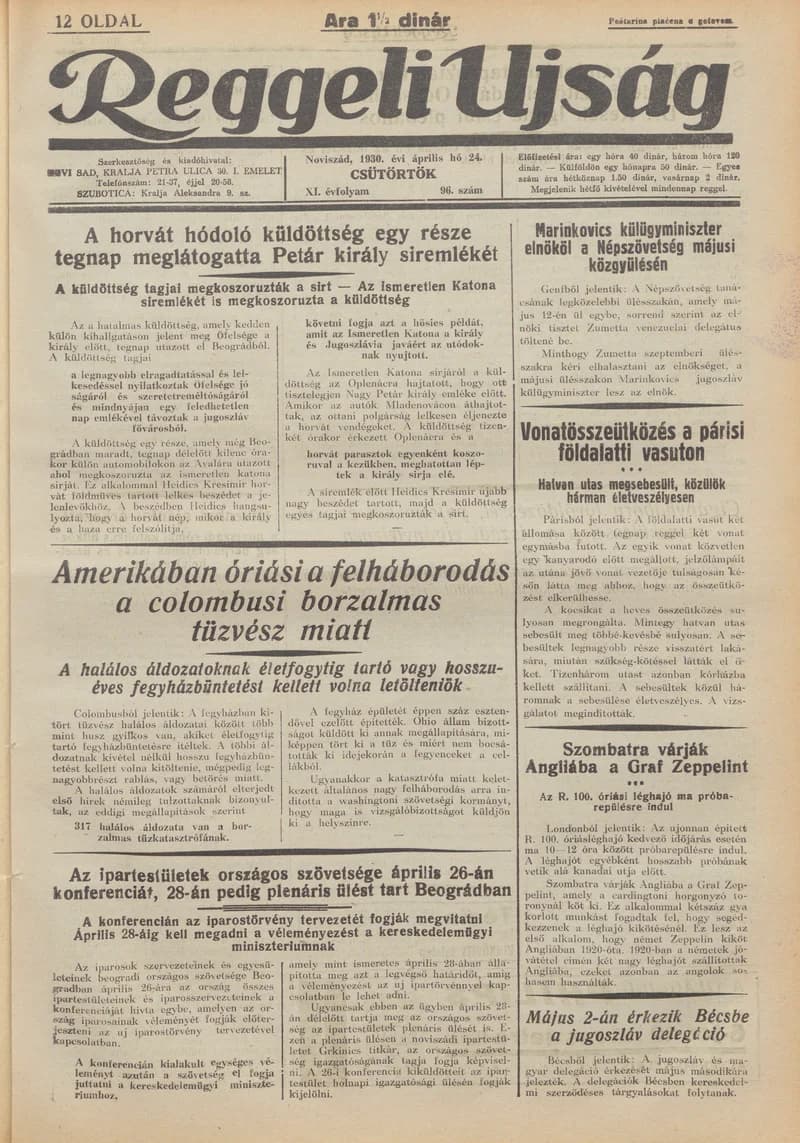 Reggeli Újság, 11. évf. 1930. április 24. 96. sz.