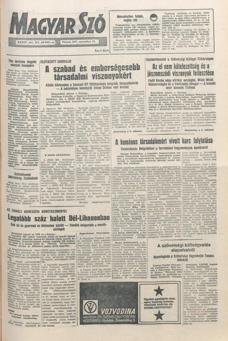 Magyar Szó, 34. évf. 1977. november 11. 311. sz.