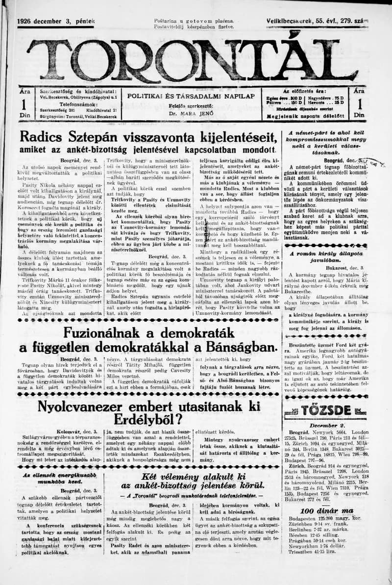 Torontál, 55. évf. 1926. december 3. 279. sz.