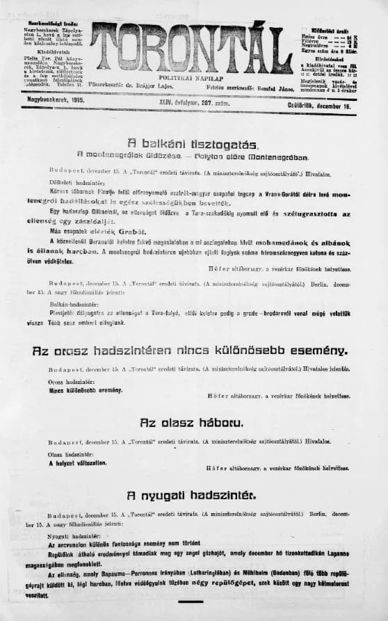 Torontál, 44. évf. 1915. december 16. 287. sz.