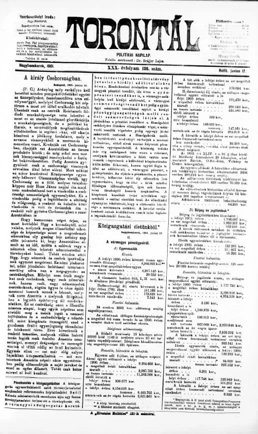 Torontál, 30. évf. 1901. június 17. 136. sz.