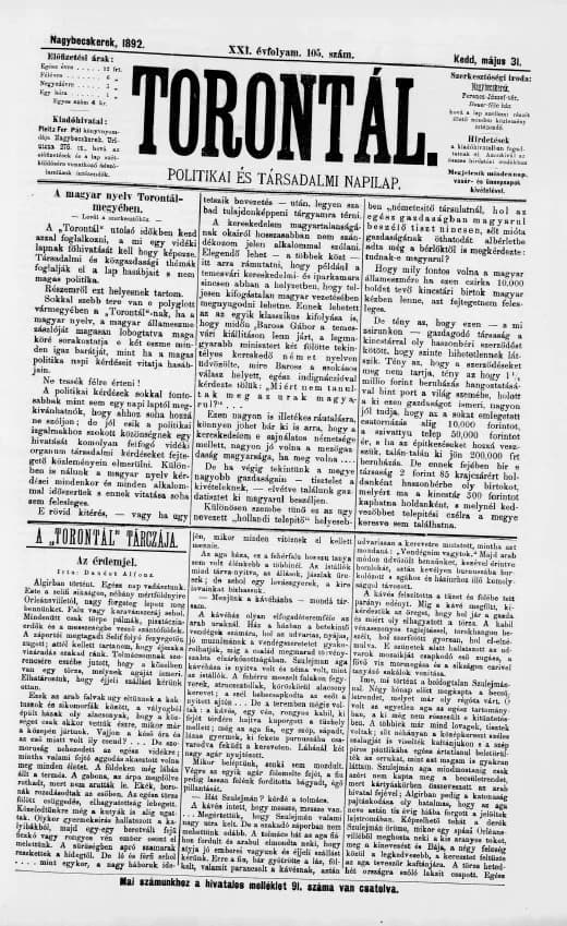 Torontál, 21. évf. 1892. május 31. 105. sz.