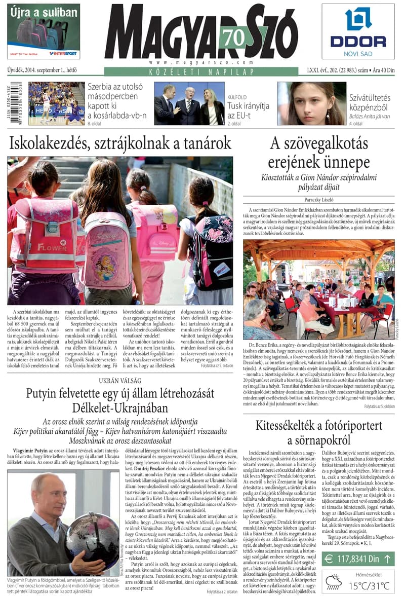 Magyar Szó, 71. évf. 2014. szeptember 1. 202. sz. 1–20. oldal