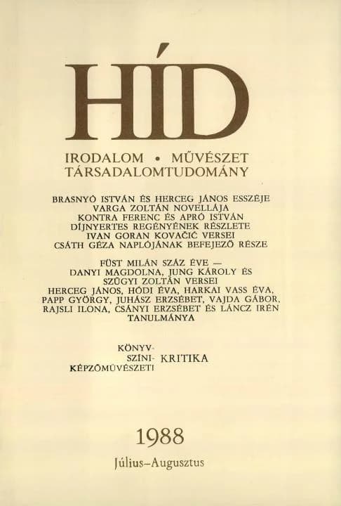 Híd, 52. évf. 1988. július – augusztus. 7–8. sz. 861–1032. oldal