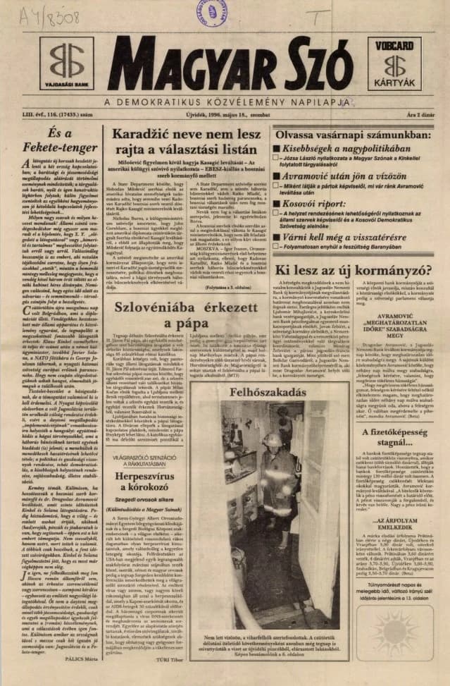 Magyar Szó, 53. évf. 1996. május 18. 116. sz. 1–16. oldal