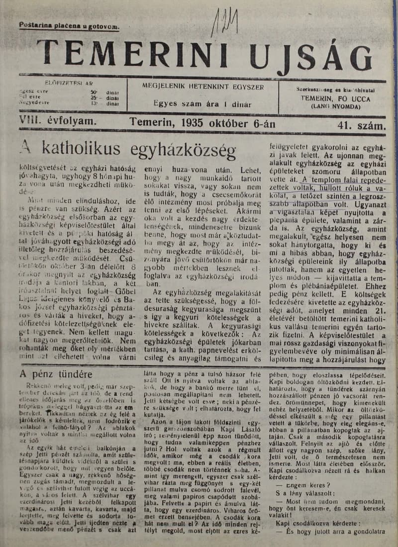 Temerini Újság 1928-1944, 8. évf. 1935. október 6. 41. sz.