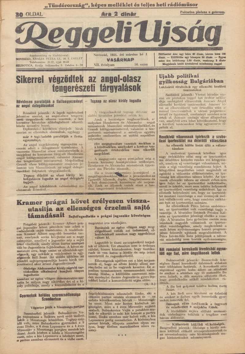 Reggeli Újság, 12. évf. 1931. március 1. 50. sz.
