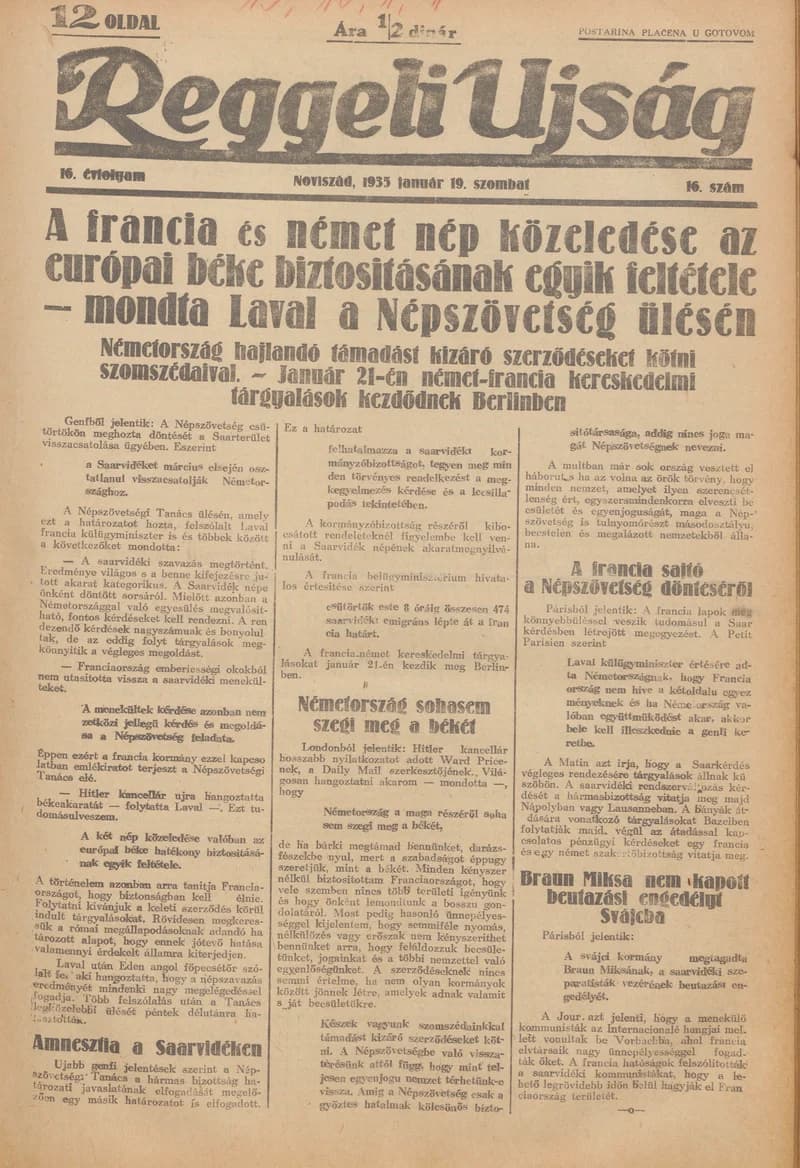 Reggeli Újság, 16. évf. 1935. január 19. 16. sz.