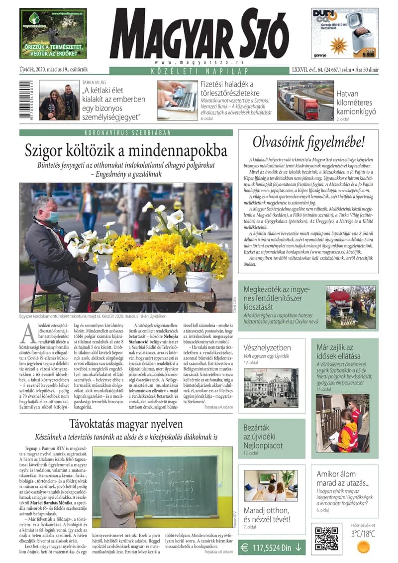 Magyar Szó, 77. évf. 2020. március 19. 64. sz. 1–20. oldal