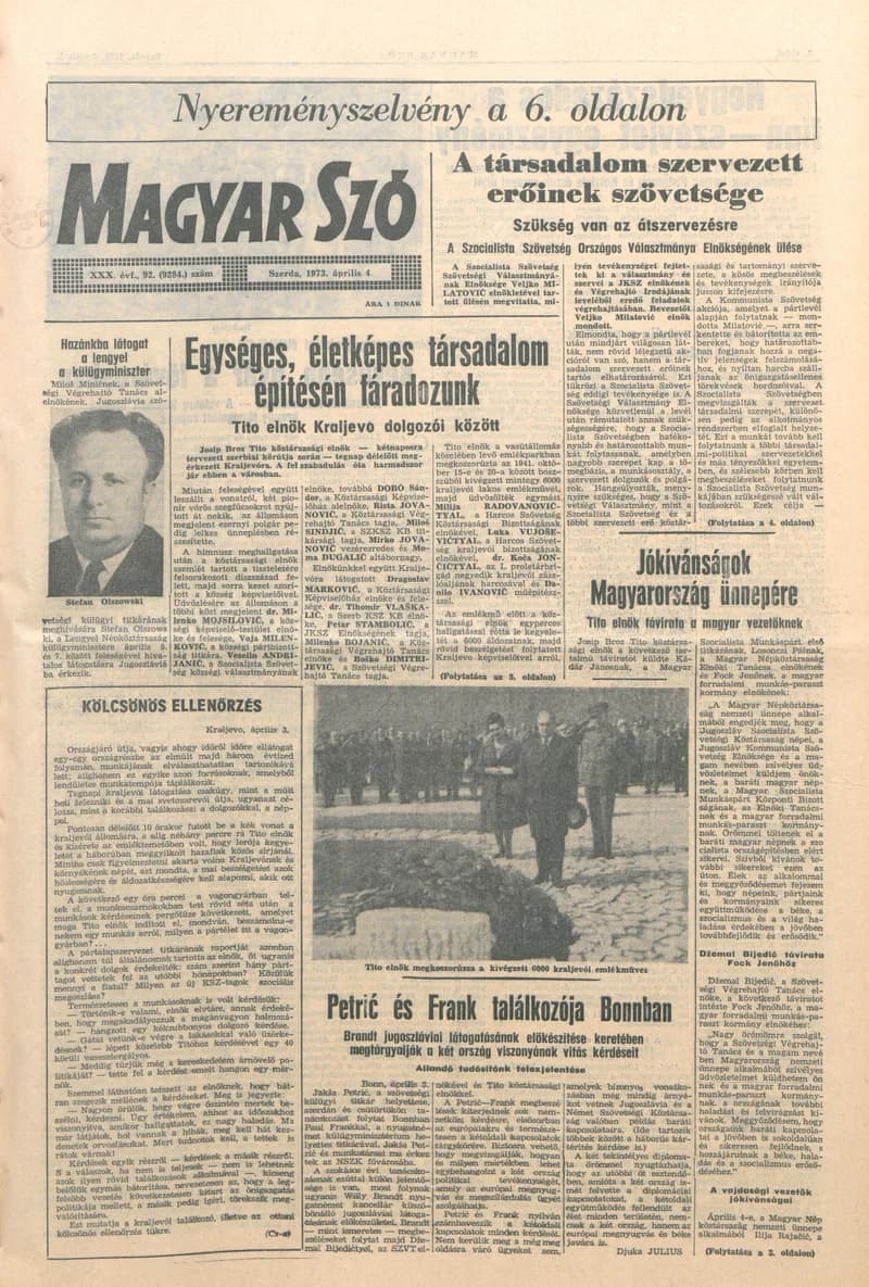Magyar Szó, 30. évf. 1973. április 4. 92. sz. 1–20. oldal
