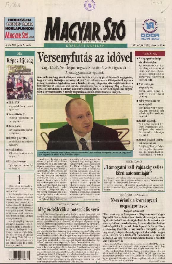 Magyar Szó, 66. évf. 2009. április 29. 98. sz. 1–20. oldal