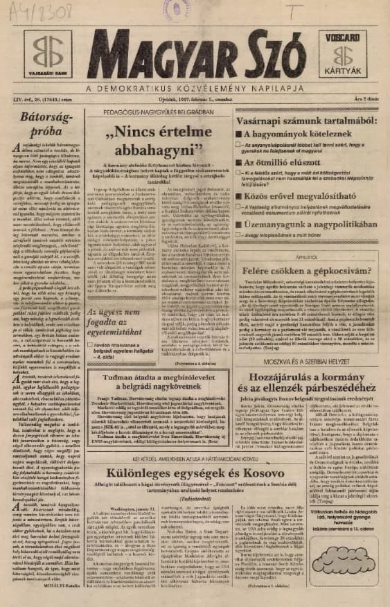 Magyar Szó, 54. évf. 1997. február 1. 26. sz. 1–16. oldal