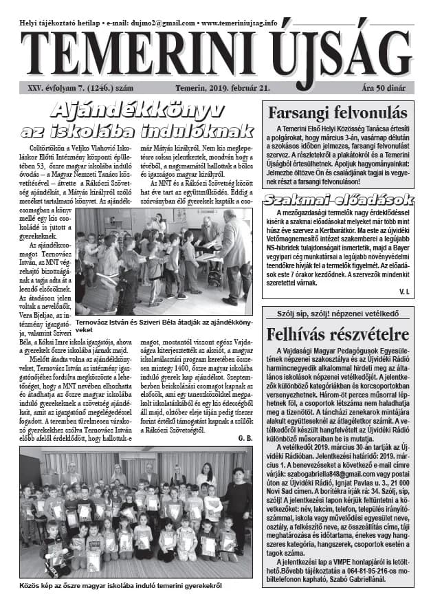 Temerini Újság, 25. évf. 2019. február 21. 7. sz.