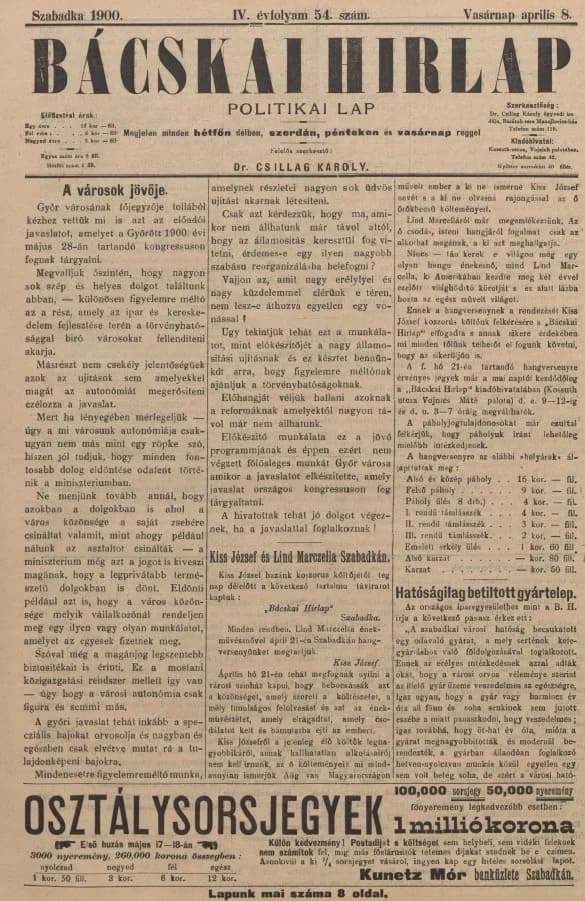 Bácskai Hirlap, 4. évf. 1900. április 8. 54. sz.