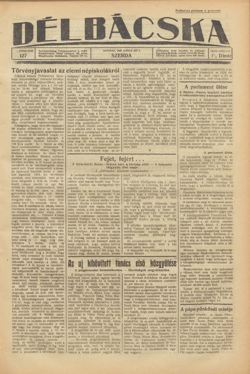 Délbácska, 6. évf. 1925. június 3. 127. sz.