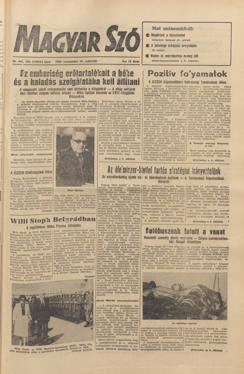 Magyar Szó, 40. évf. 1983. szeptember 29. 268. sz.