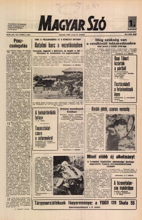 Magyar Szó, 46. évf. 1989. június 9. 155. sz. 1–20. oldal