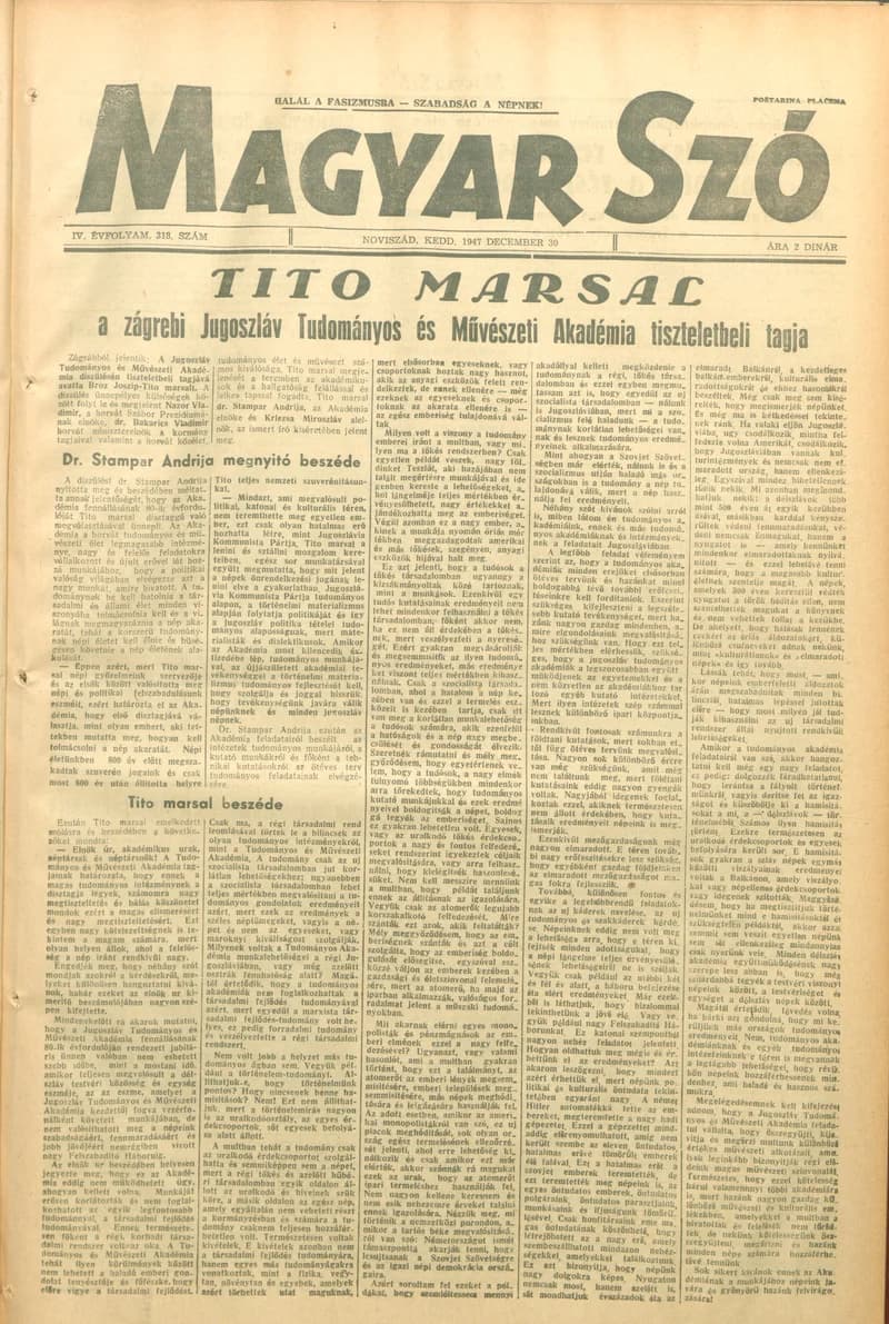 Magyar Szó, 4. évf. 1947. december 30. 318. sz. 1–6. oldal