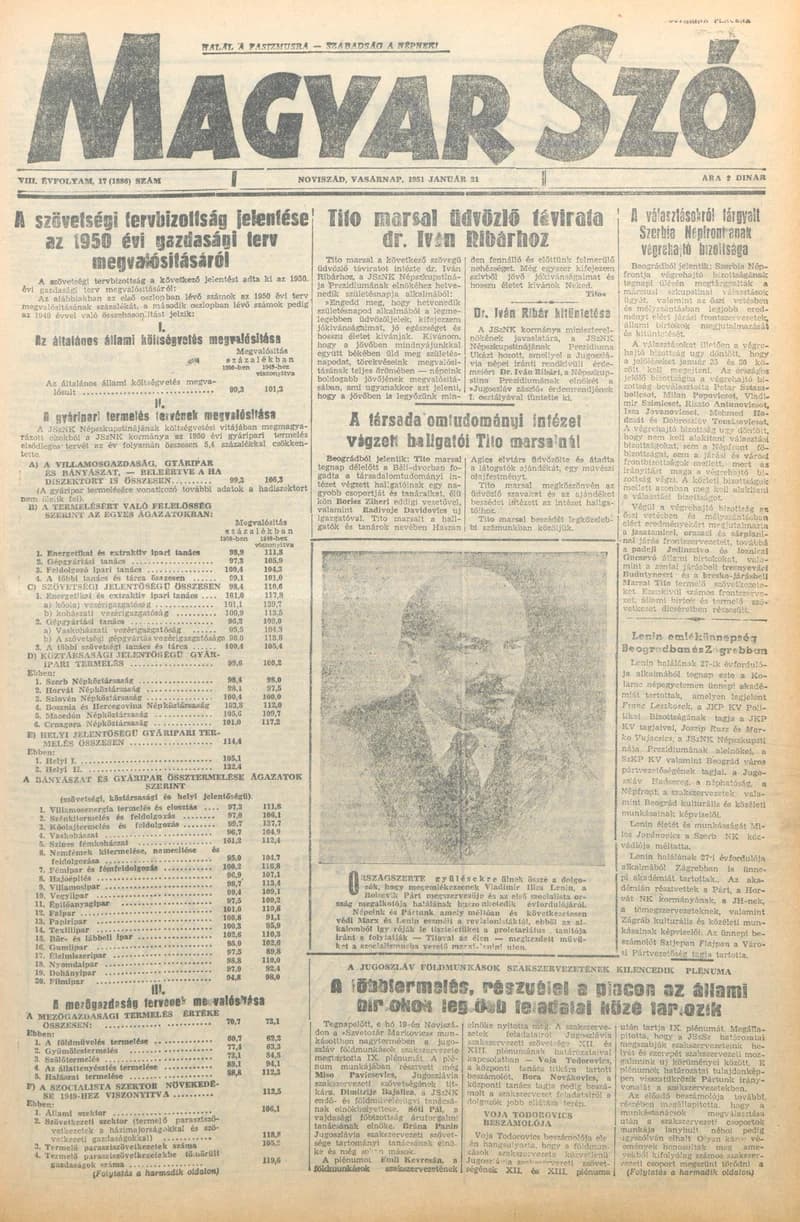 Magyar Szó, 8. évf. 1951. január 21. 17. sz. 1–4. oldal