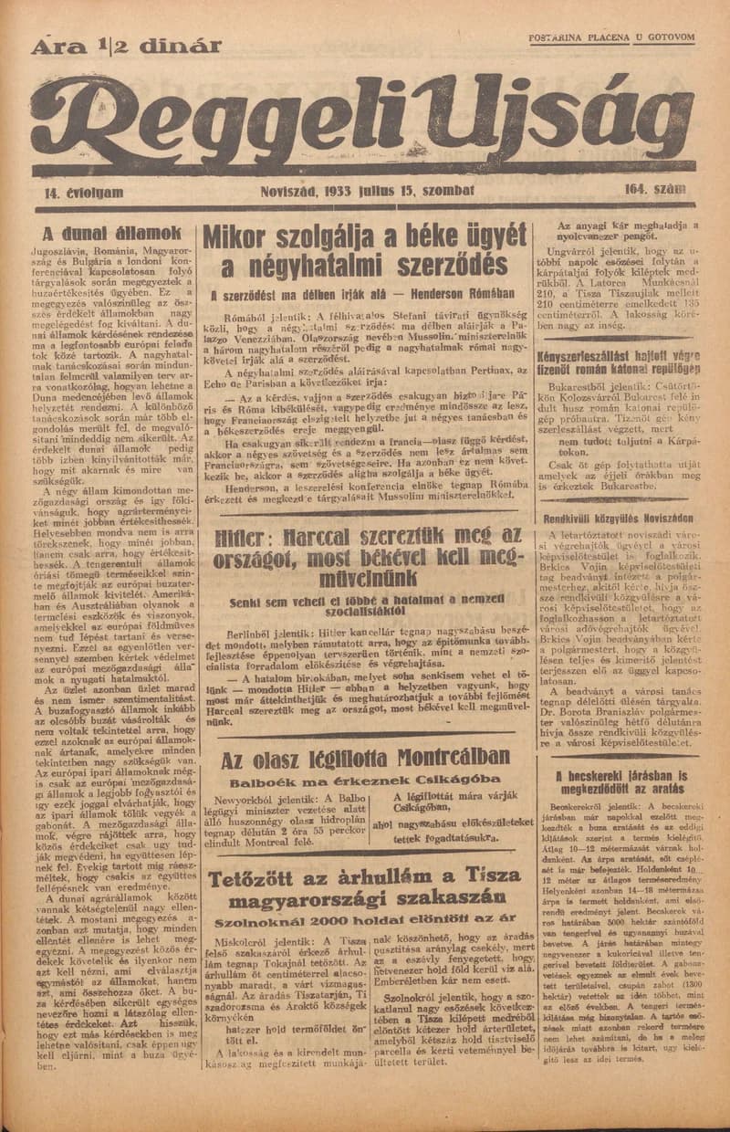 Reggeli Újság, 14. évf. 1933. július 15. 164. sz.