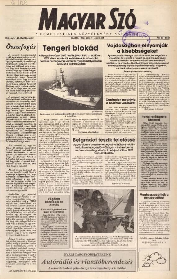 Magyar Szó, 49. évf. 1992. július 11. 188. sz. 1–16. oldal