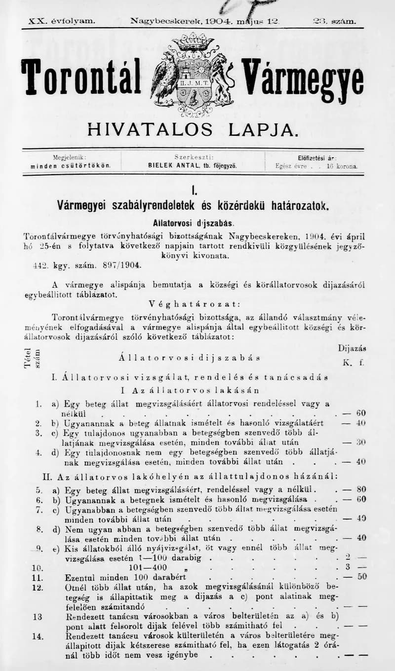 Torontál Vármegye Hivatalos Lapja, 20. évf. 1904. május 12. 23. sz.