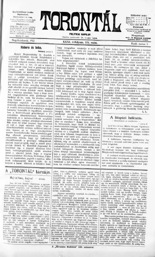 Torontál, 31. évf. 1902. június 3. 124. sz.