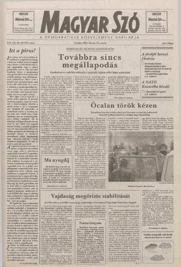 Magyar Szó, 56. évf. 1999. február 17. 38. sz. 1–16. oldal