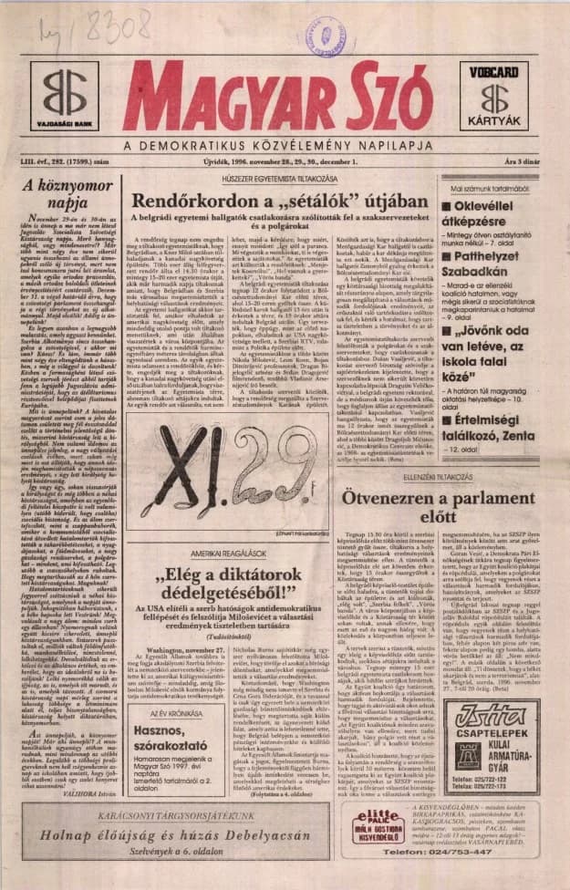 Magyar Szó, 53. évf. 1996. november 28. – december 1. 282. sz. 1–24. oldal