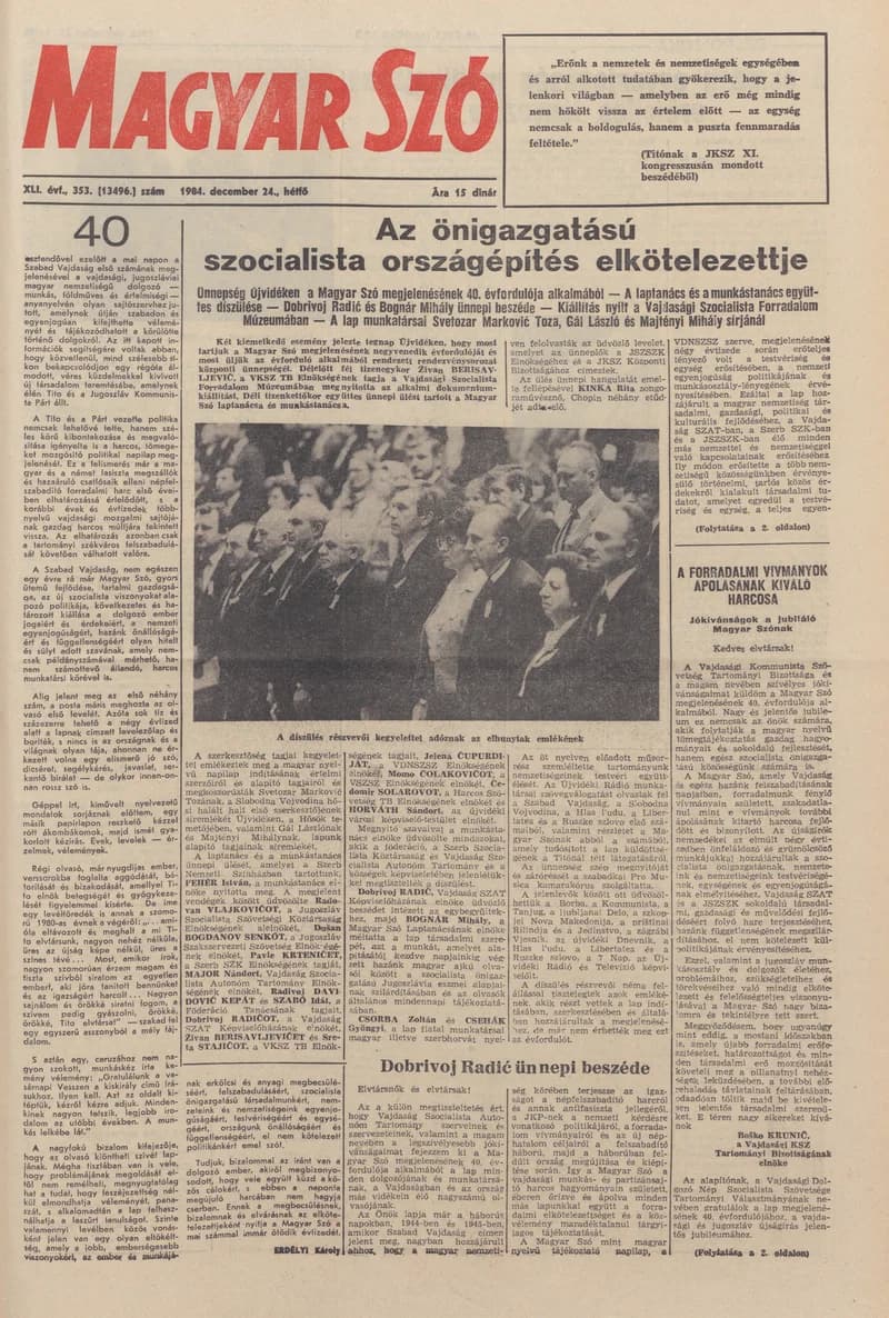 Magyar Szó, 41. évf. 1984. december 24. 353. sz. 1–28. oldal