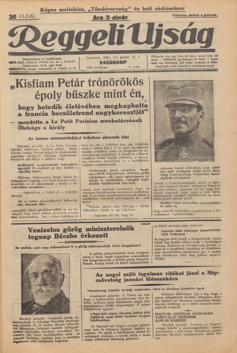 Reggeli Újság, 12. évf. 1931. január 4. 3. sz.