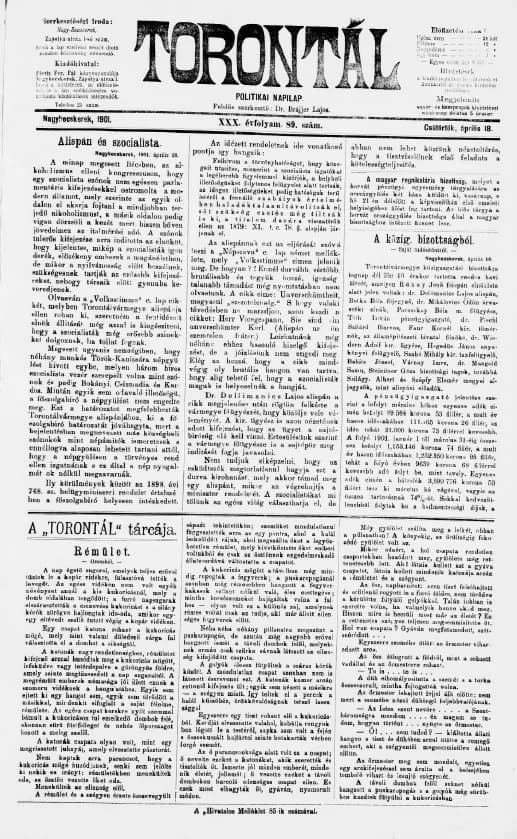 Torontál, 30. évf. 1901. április 18. 89. sz.