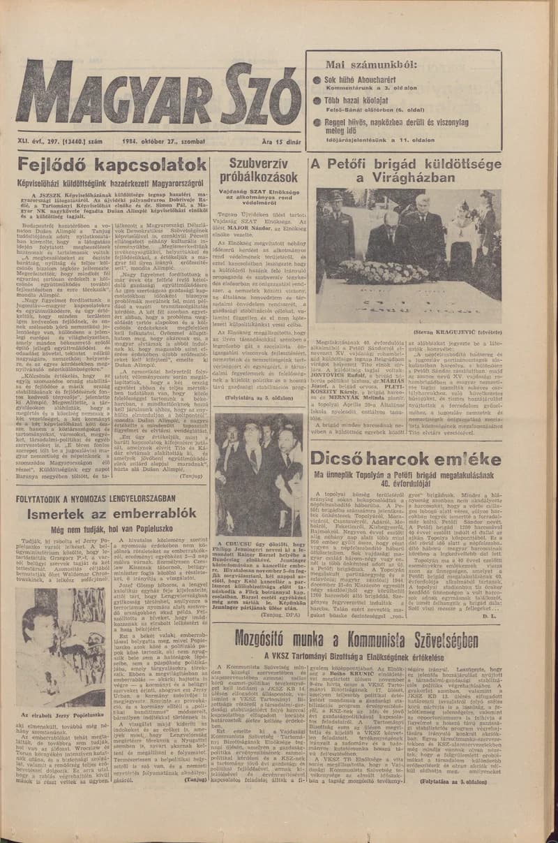 Magyar Szó, 41. évf. 1984. október 27. 297. sz. 1–24. oldal