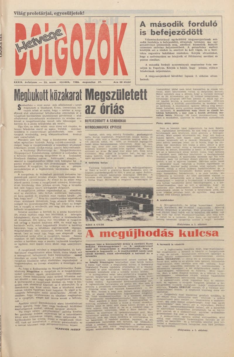 Dolgozók, 40. évf. 1986. augusztus 21. 33. sz.