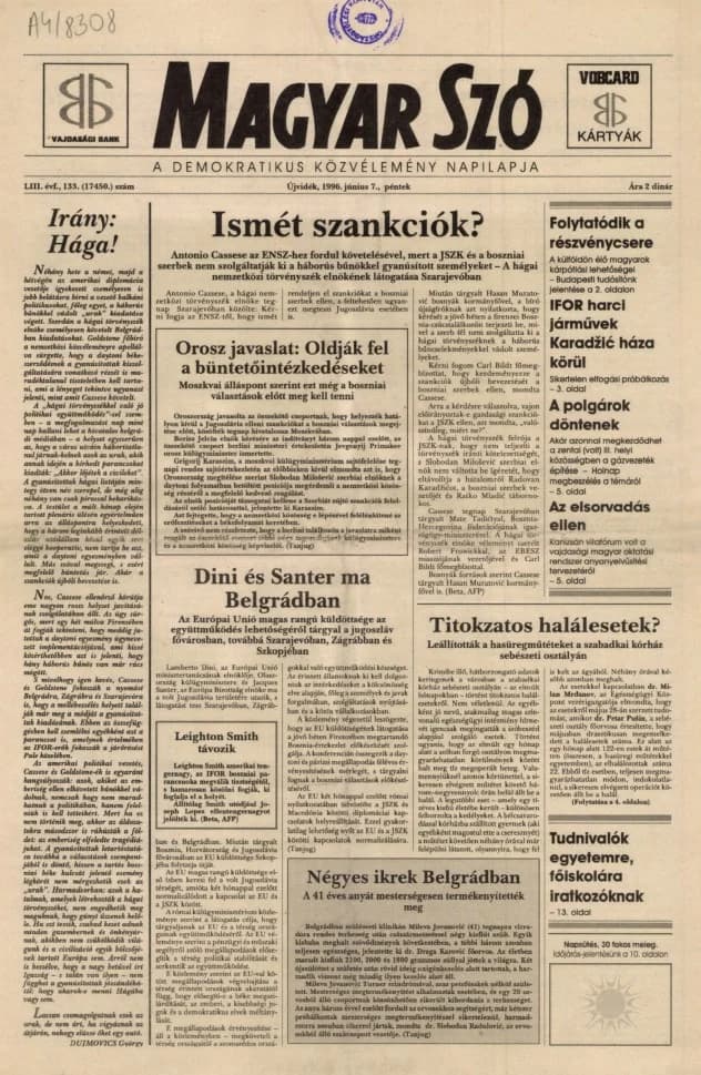 Magyar Szó, 53. évf. 1996. június 7. 133. sz. 1–16. oldal