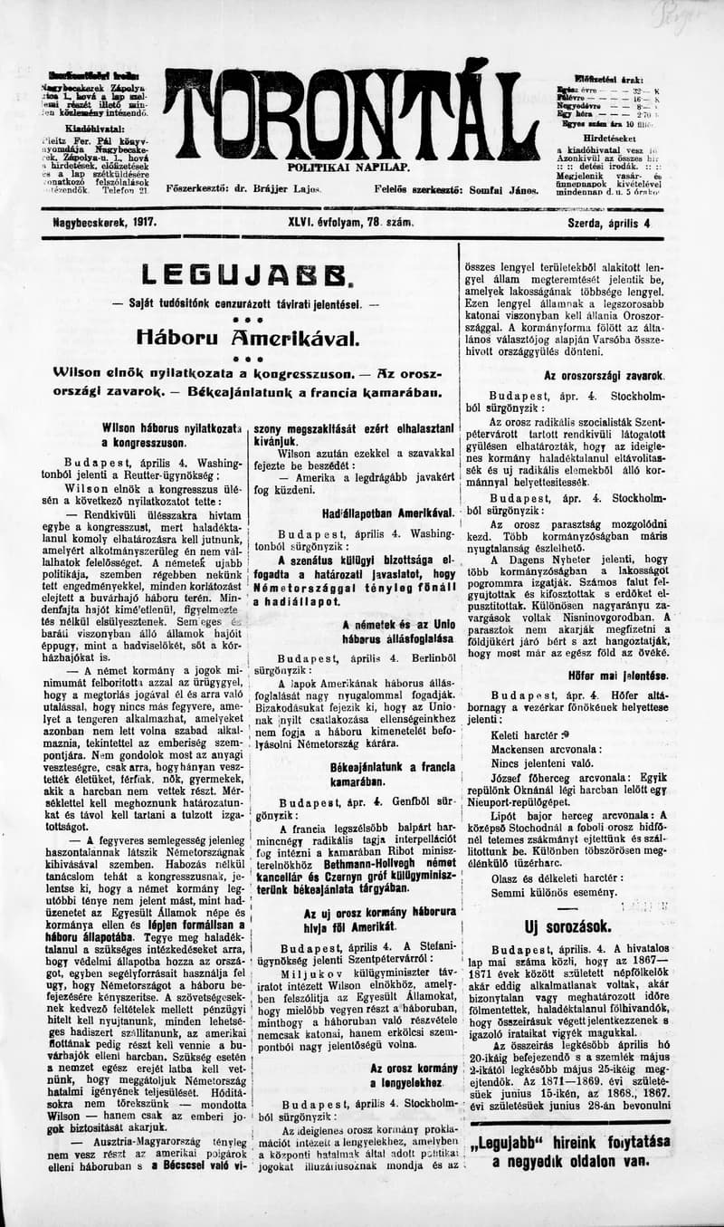 Torontál, 46. évf. 1917. április 4. 78. sz.