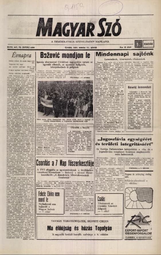 Magyar Szó, 48. évf. 1991. március 15. 72. sz. 1–20. oldal