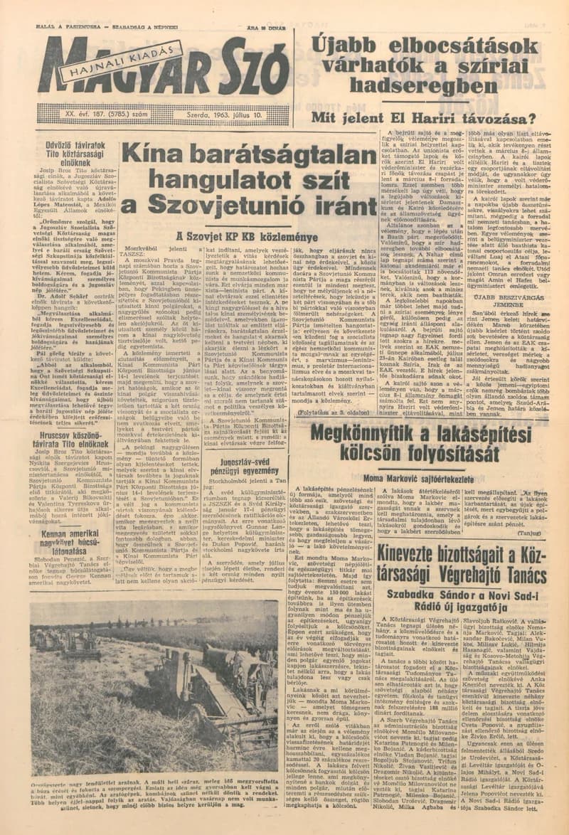 Magyar Szó, 20. évf. 1963. július 10. 187. sz. 1–14. oldal