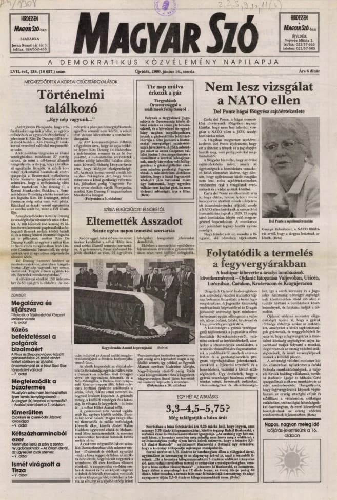 Magyar Szó, 57. évf. 2000. június 14. 138. sz. 1–16. oldal