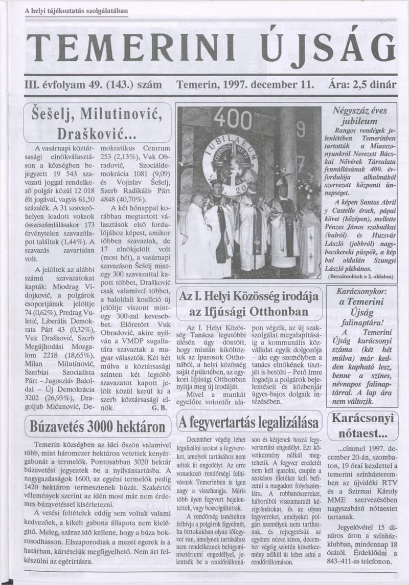 Temerini Újság, 3. évf. 1997. december 11. 49. sz.