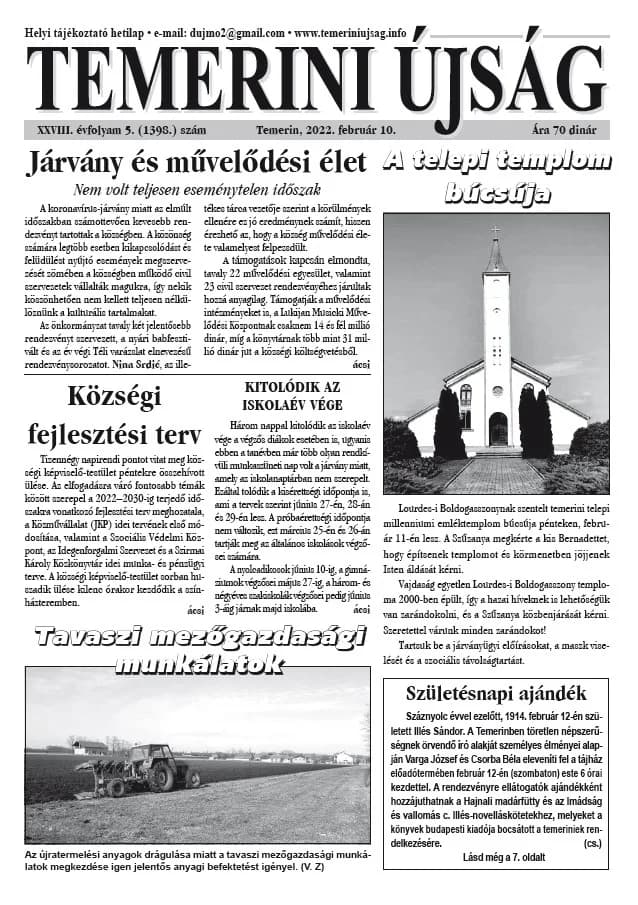 Temerini Újság, 28. évf. 2022. február 10. 5. sz.