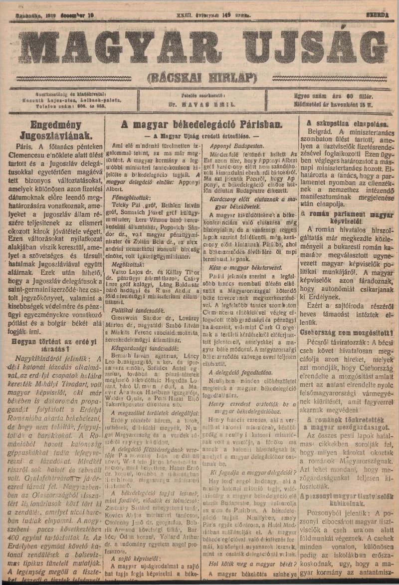 Bácskai Hirlap, 23. évf. 1919. december 10. 149. sz.