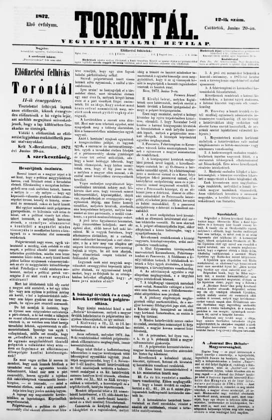 Torontál, 1. évf. 1872. június 20. 12. sz.