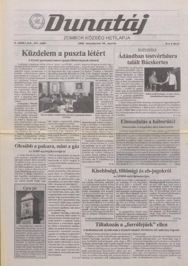 Dunatáj, 5. évf. 2003. szeptember 10. 231. sz.